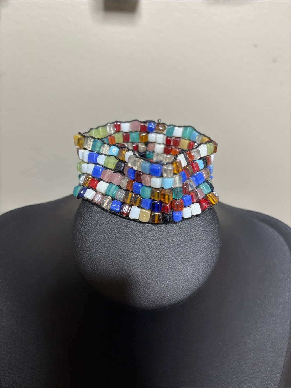 Multicolor Glass Bead Stretch Bracelet — Layered Vibrant Beads Colorful